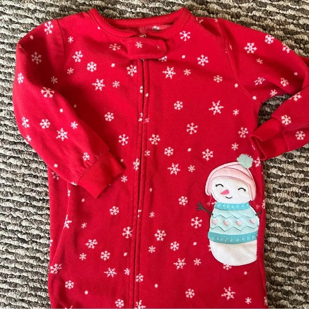 Carters Girls Fleece Christmas Feetie Pajama Bundle 18 Months‎ Red White Holiday